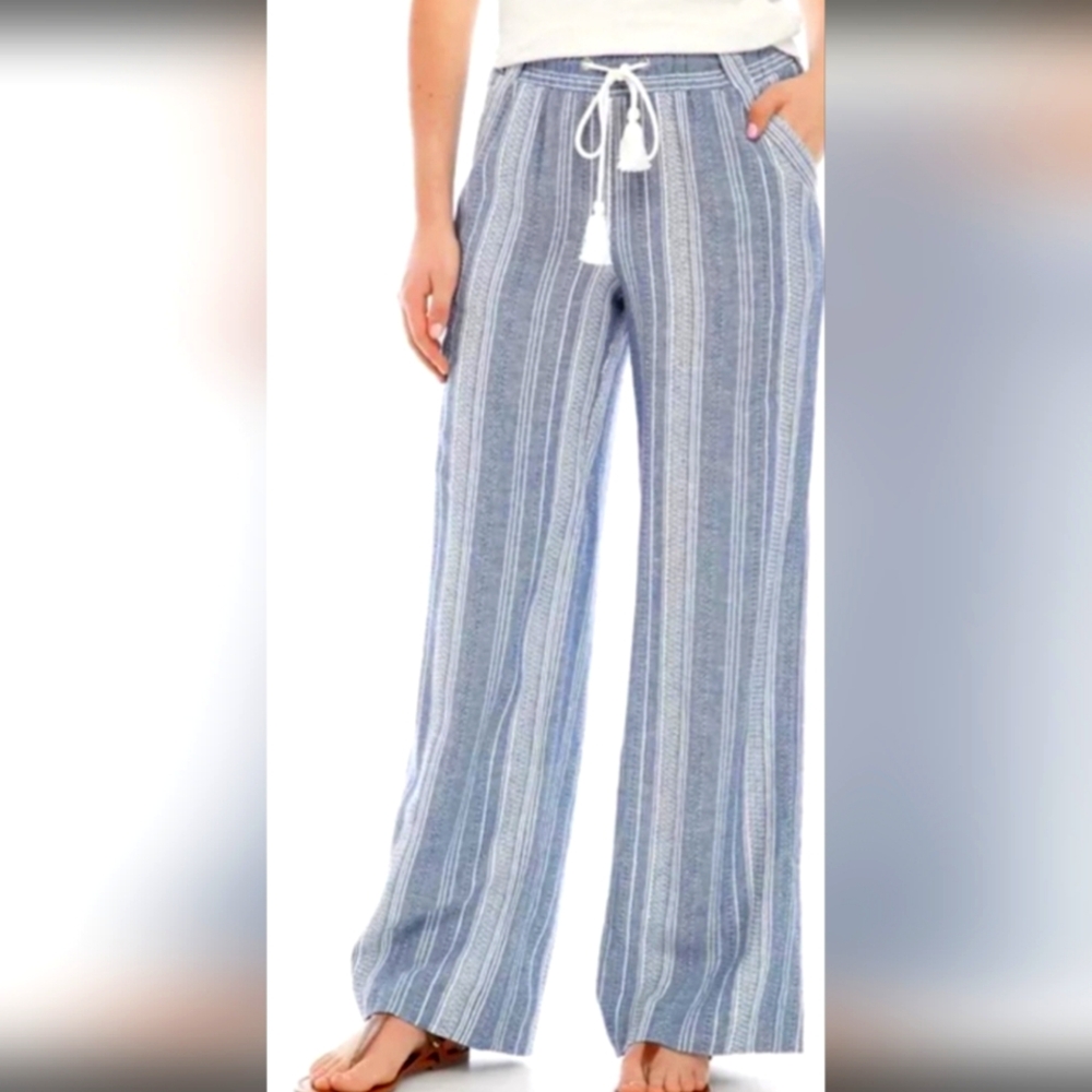 Jolt Linen Striped Wide Leg Beach Pants